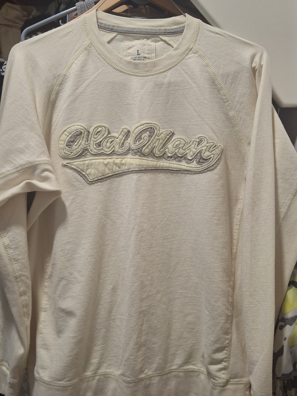 Old Navy Men's Cream Crewneck Sweatshirt with Script Logo